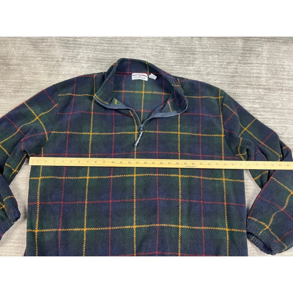 Boca Classics Fleece Pullover Mens XL Green Plaid Quarter‎ Zip Mock Neck Outdoor